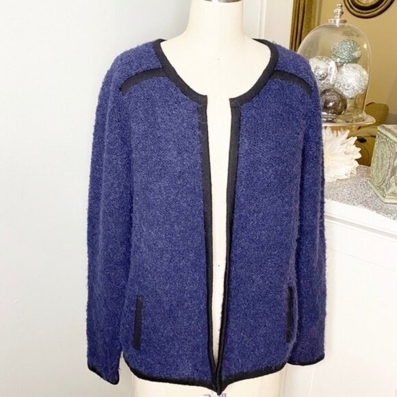 Boden Navy Blue Boucle Jacket with Contrast Trim 10 Medium - Picture 6 of 10